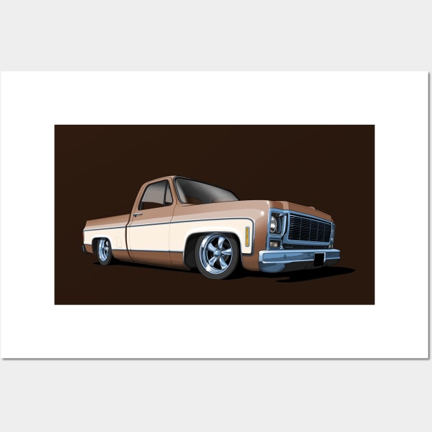 1980 Chevrolet C10 pickup in tan and white Wall Art by candcretro